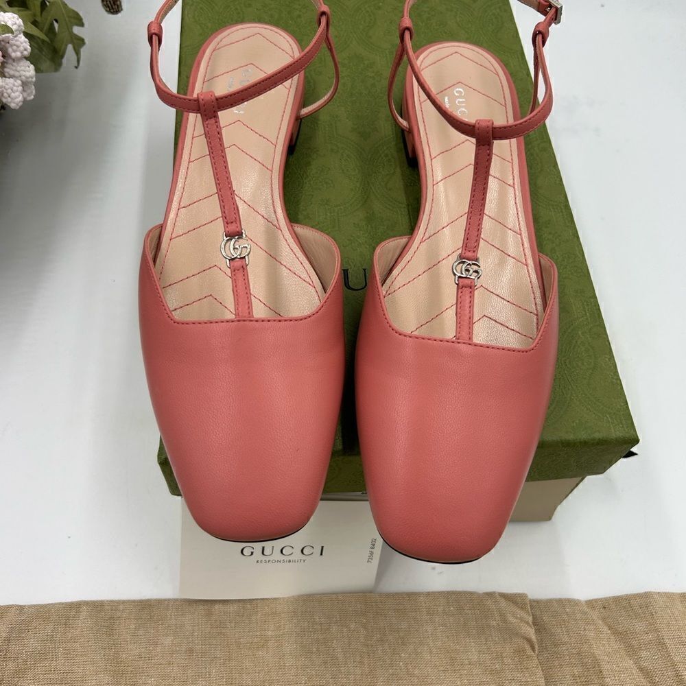 Women’s Gucci,T strap GG pink, leather ballet, flat size 39.5 made in Italy - Picture 3 of 11